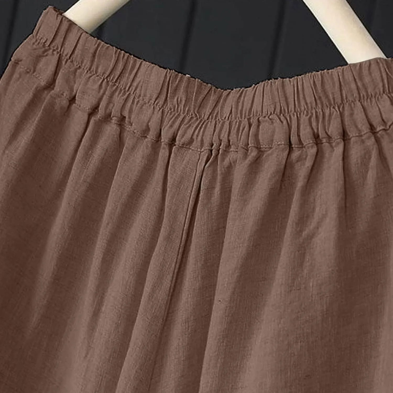 Women's Culottes Linen Blend Wide Leg Pants Elastic Waist Casual Palazzo Pants Soft Lounge Beach Trousers with Pocket