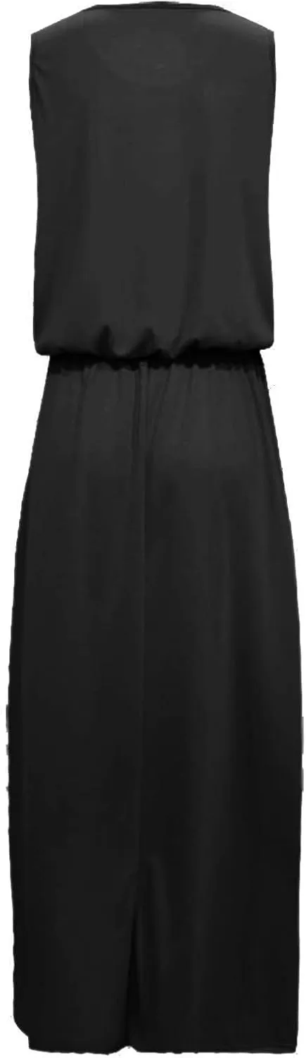 Womens Dresses 2025 Spring Summer Crew Neck Floral Flowy Swing Casual Long Dress Elegant Ruched Slit Sundress