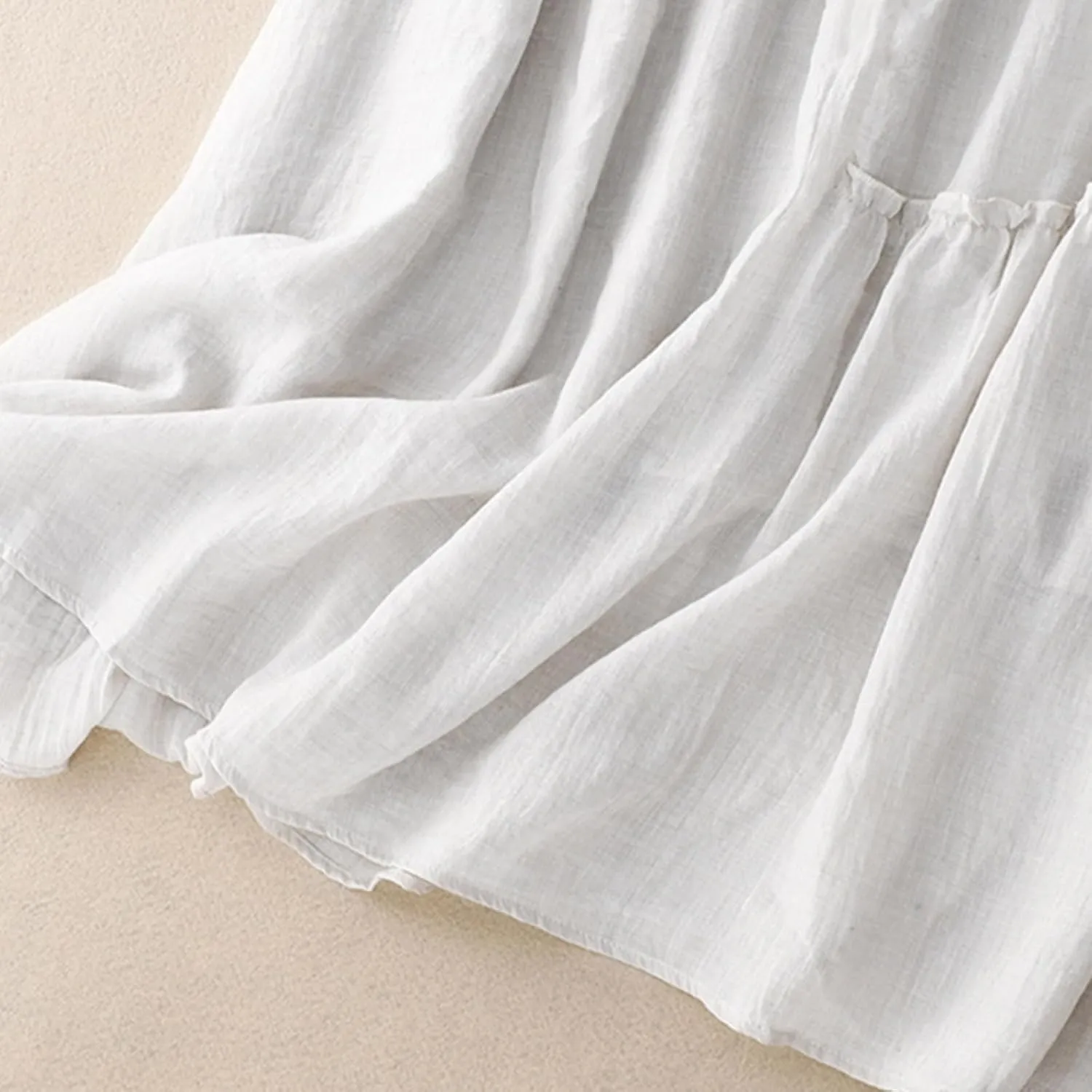 Womens Fairy Midi Skirts Summer New Double Layered Cotton Linen Skirts Elastic Waist Swing Pleated A-Line Skirts