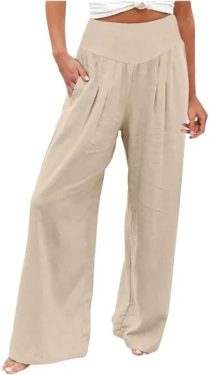Women's Fleece Lined Pants Winter Colorful Beach Palazzo with Pockets Straight Leg Flare Leggings