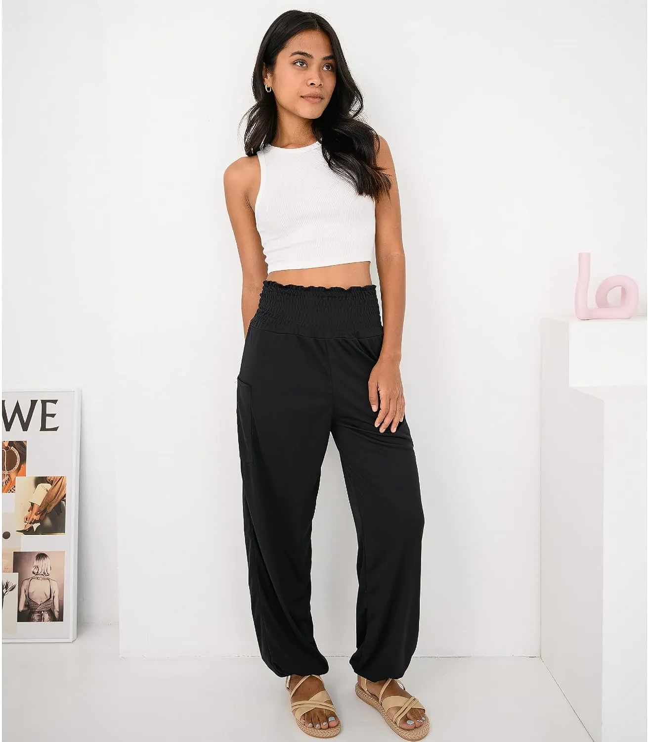 Women's Harem Pants High Waist Hippie Boho Yoga Palazzo Casual with Pockets
