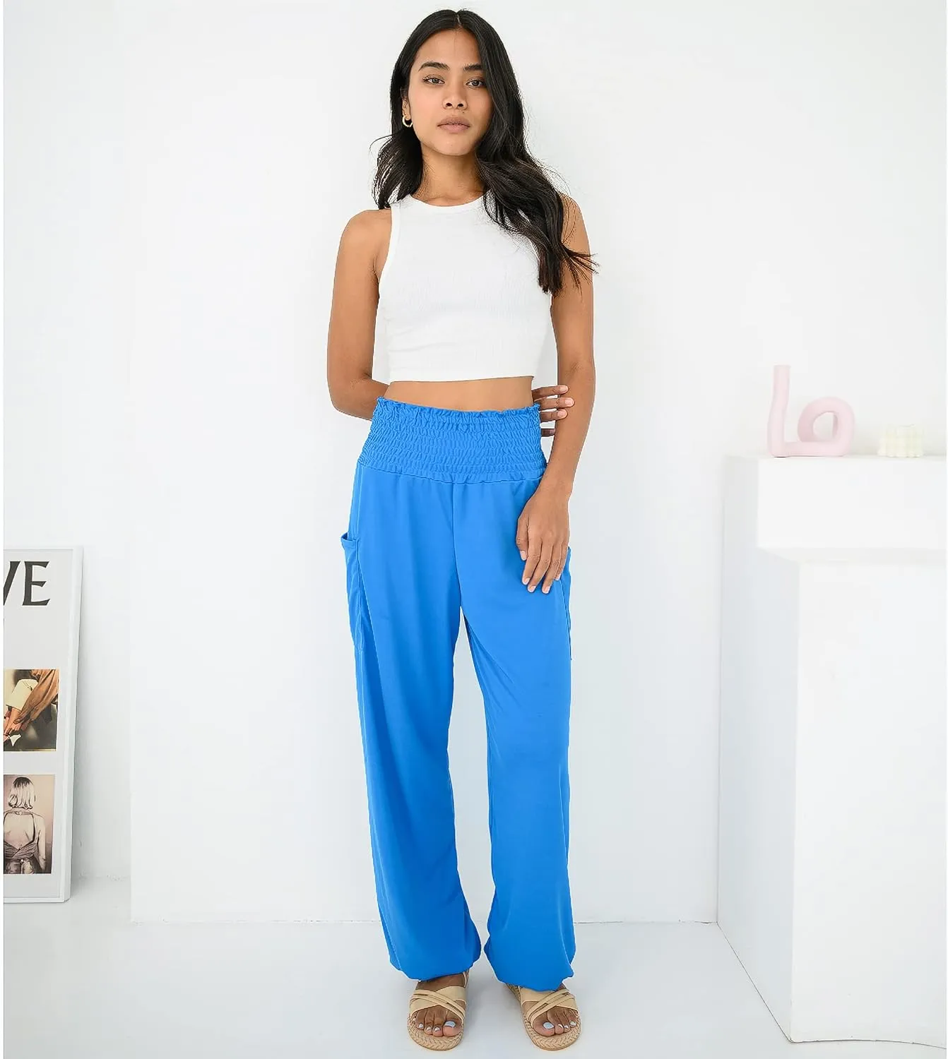 Women's Harem Pants High Waist Hippie Boho Yoga Palazzo Casual with Pockets