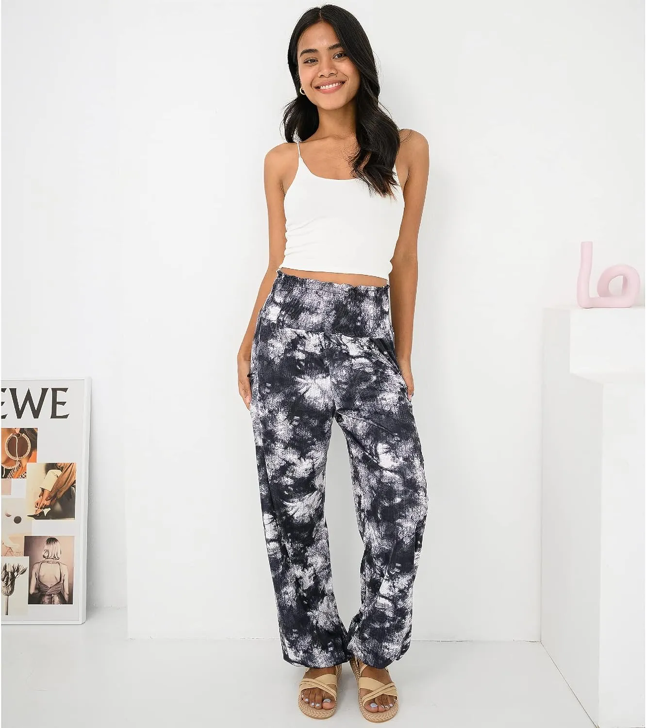 Women's Harem Pants High Waist Hippie Boho Yoga Palazzo Casual with Pockets