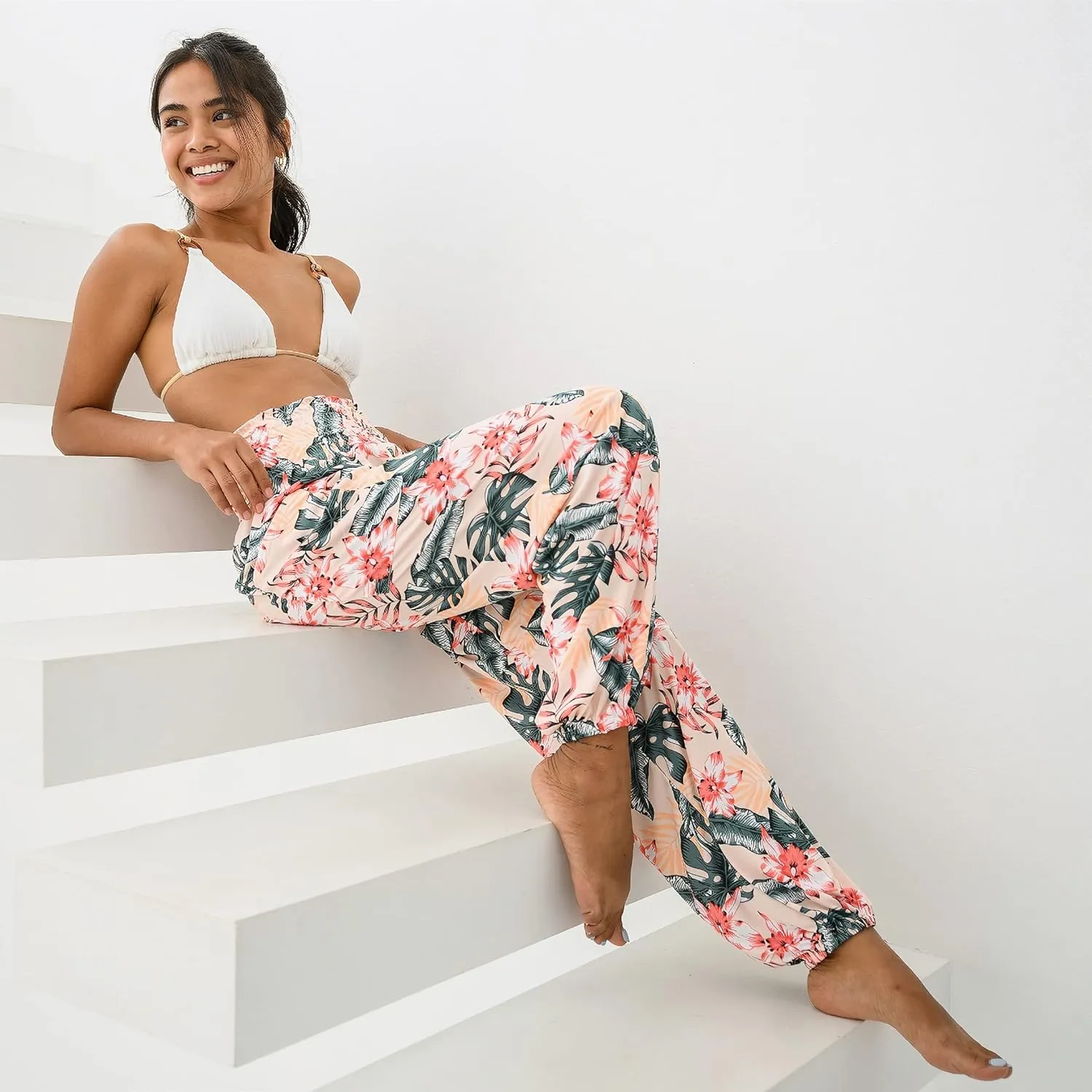 Women's Harem Pants High Waist Hippie Boho Yoga Palazzo Casual with Pockets