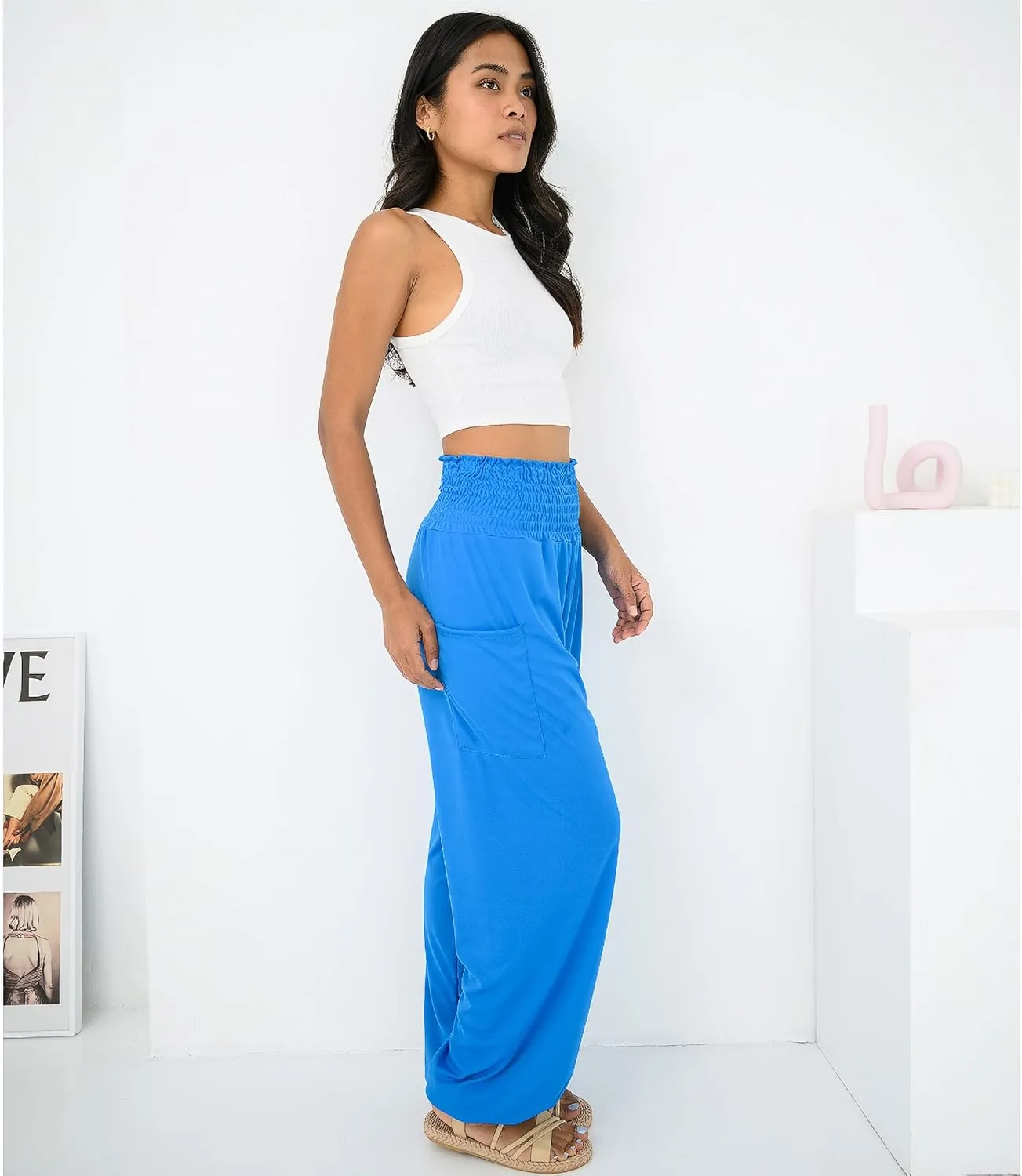 Women's Harem Pants High Waist Hippie Boho Yoga Palazzo Casual with Pockets