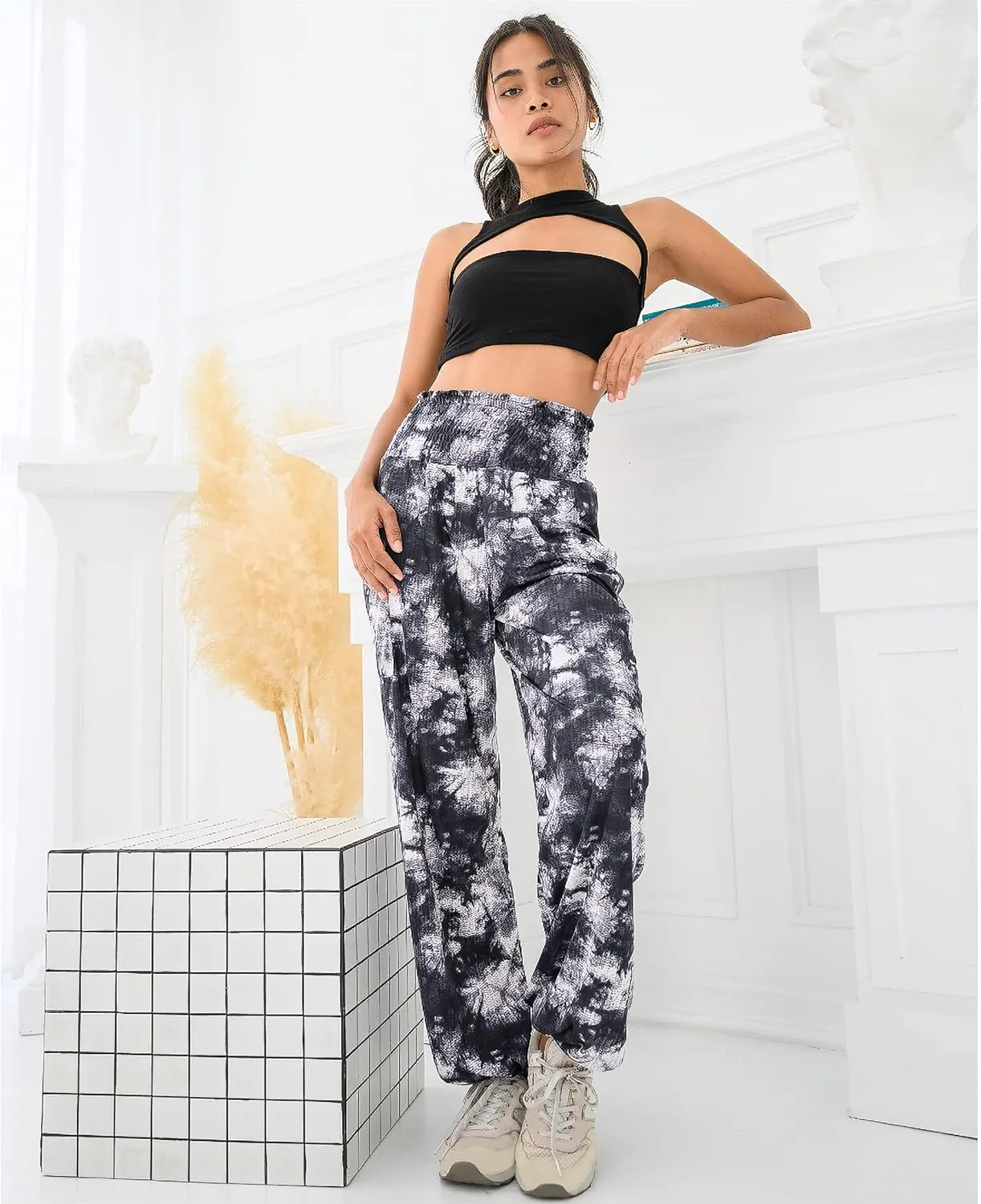 Women's Harem Pants High Waist Hippie Boho Yoga Palazzo Casual with Pockets