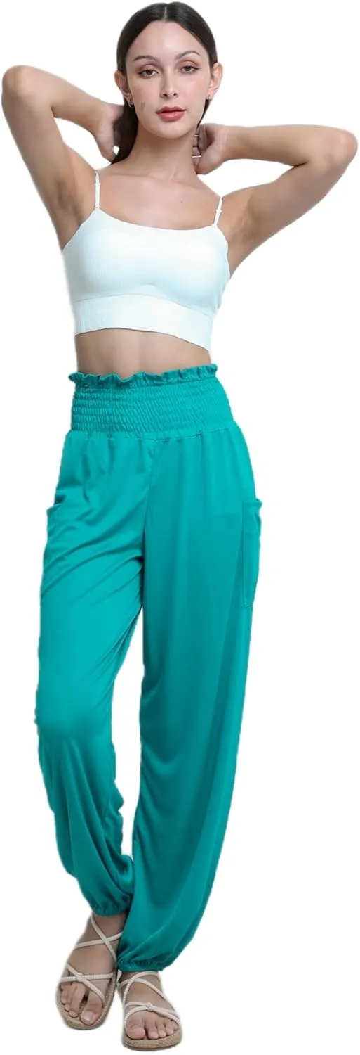 Women's Harem Pants High Waist Hippie Boho Yoga Palazzo Casual with Pockets