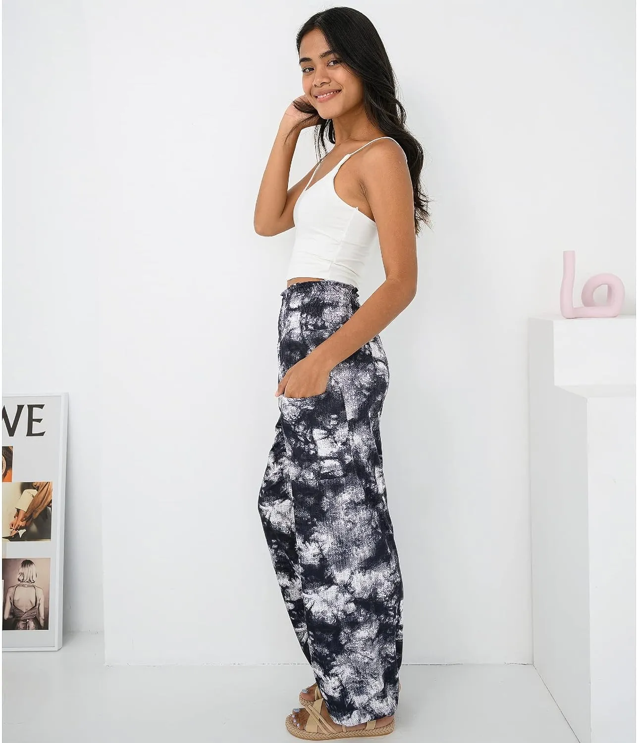 Women's Harem Pants High Waist Hippie Boho Yoga Palazzo Casual with Pockets