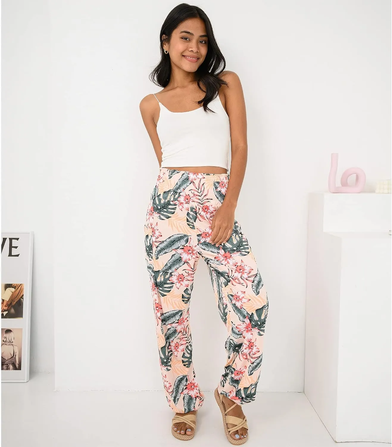 Women's Harem Pants High Waist Hippie Boho Yoga Palazzo Casual with Pockets