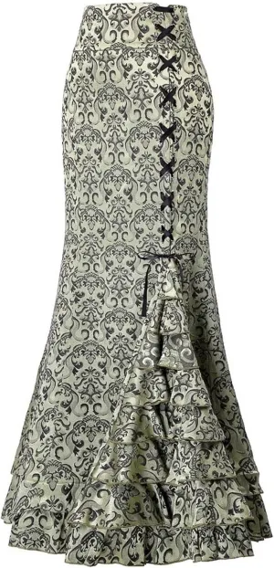 Women's High Waist Midi Skirt Mermaid Bandage Lace Up Retro Fishtail Pencil Skirt Floor Length Maxi Bodycon Wrap Dress
