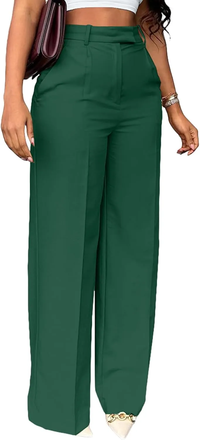 Women's High Waisted Dress Pants Stretchy Business Casual Pants Straight Leg Work Trousers with Pockets