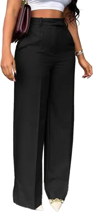 Women's High Waisted Dress Pants Stretchy Business Casual Pants Straight Leg Work Trousers with Pockets