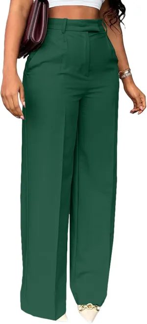 Women's High Waisted Dress Pants Stretchy Business Casual Pants Straight Leg Work Trousers with Pockets