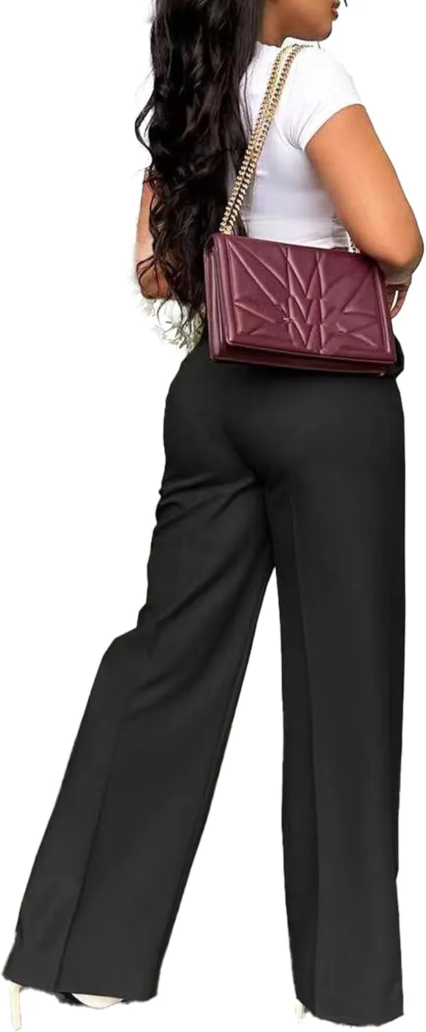 Women's High Waisted Dress Pants Stretchy Business Casual Pants Straight Leg Work Trousers with Pockets
