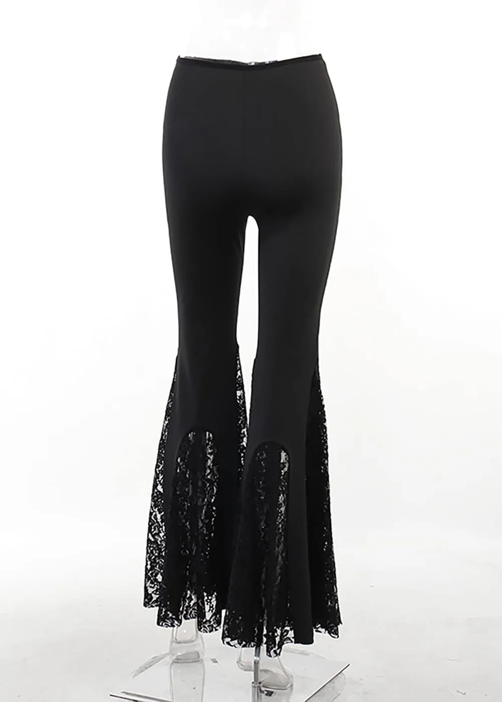 Womens Hollow Out Bell Bottom Cross Pendant Flared Pants Goth Punk Stretch Hippie Pants Bootcut Trousers