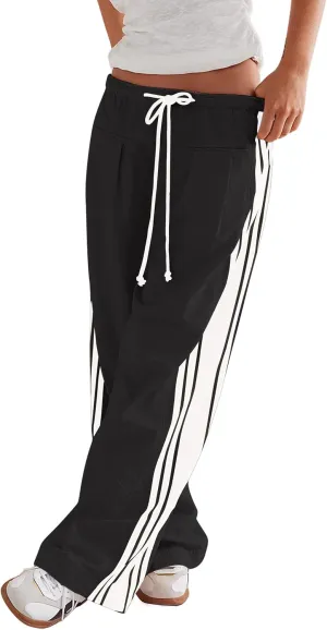 Womens Hudson Canyon Pants Side Striped Sweatpants Drawstring Waist High Rise Pant Trousers with Pockets