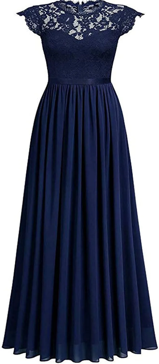 Womens Lace Long Dress Bridesmaid Evening Gown Women's Clothing Chiffon Dress Stitching Bridesmaids Evening Gowns Ladies
