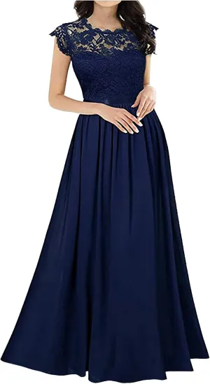 Womens Lace Long Dress Bridesmaid Evening Gown Women's Clothing Chiffon Dress Stitching Bridesmaids Evening Gowns Ladies