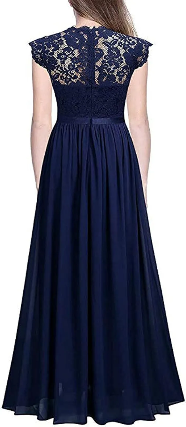 Womens Lace Long Dress Bridesmaid Evening Gown Women's Clothing Chiffon Dress Stitching Bridesmaids Evening Gowns Ladies