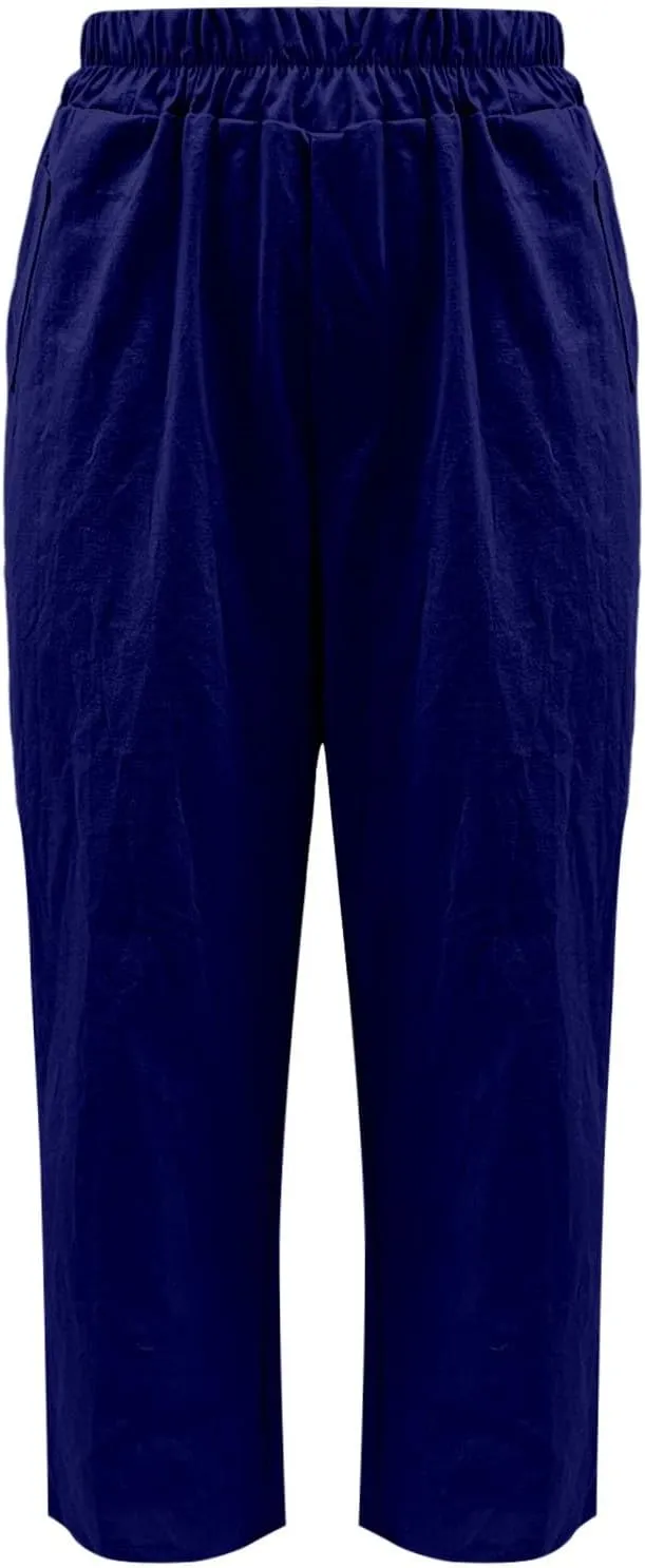 Women's Linen Boho Pants Loose Elastic Waist Wide Leg Lounge Harem Pants Summer Casual Beach Travel Vacation Trousers