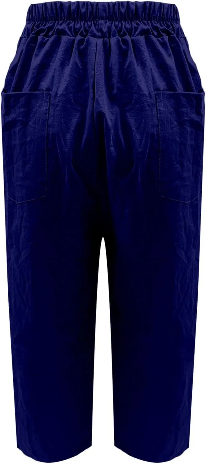 Women's Linen Boho Pants Loose Elastic Waist Wide Leg Lounge Harem Pants Summer Casual Beach Travel Vacation Trousers
