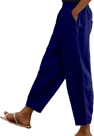 Women's Linen Boho Pants Loose Elastic Waist Wide Leg Lounge Harem Pants Summer Casual Beach Travel Vacation Trousers