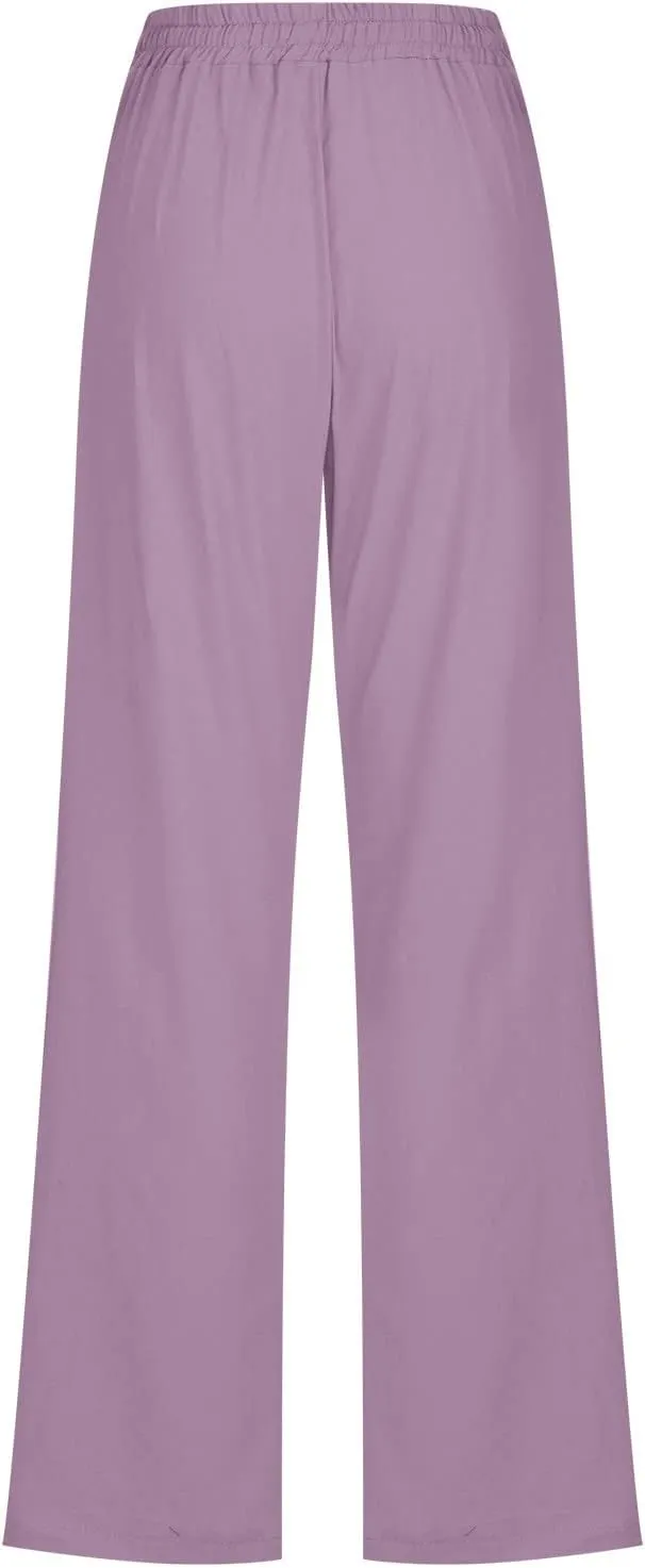 Womens Linen Pants Comfy Soft Long Pants 2025 Summer Casual Boho Pants High Waist Lounge Beach Trousers with Pockets