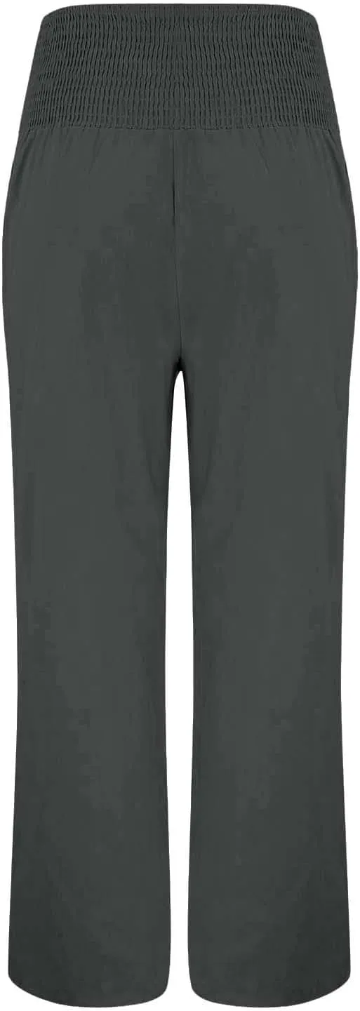 Womens Linen Pants Linen Wide Leg Pants Solid Casual High Waist Women's Summer Linen Pants Casual Loose Cozy Sweatpants