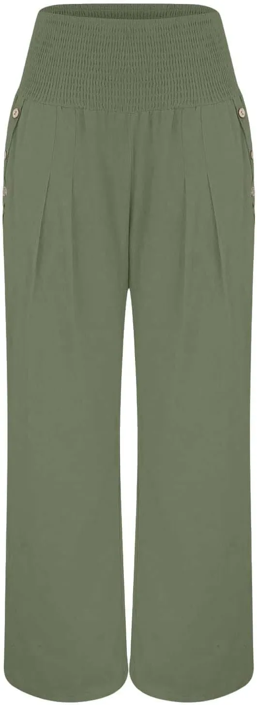 Womens Linen Pants Linen Wide Leg Pants Solid Casual High Waist Women's Summer Linen Pants Casual Loose Cozy Sweatpants
