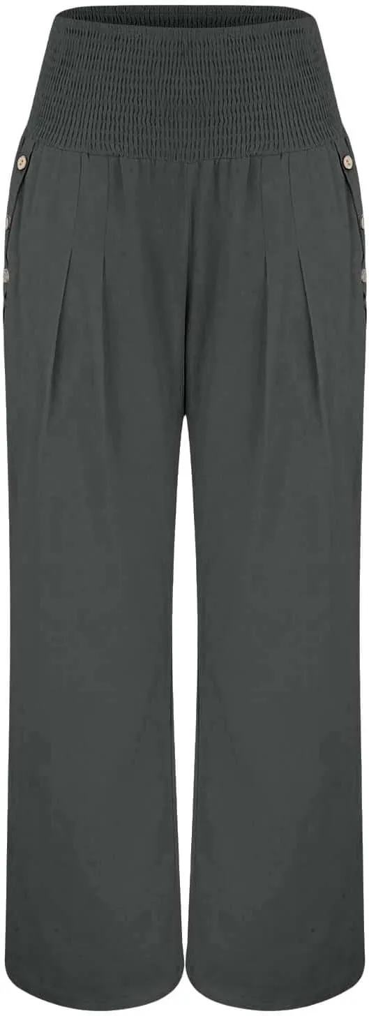 Womens Linen Pants Linen Wide Leg Pants Solid Casual High Waist Women's Summer Linen Pants Casual Loose Cozy Sweatpants