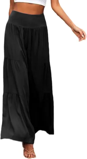 Women's Linen Summer Palazzo Pants Flowy Wide Leg Elastic High Waisted Pants Boho Loose Lounge Beach Soft Trousers