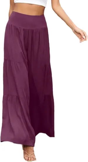 Women's Linen Summer Palazzo Pants Flowy Wide Leg Elastic High Waisted Pants Boho Loose Lounge Beach Soft Trousers