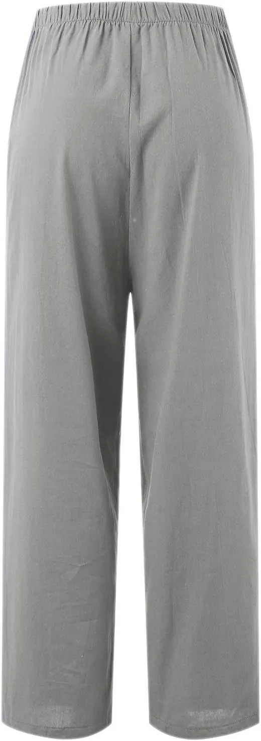 Womens Linen Summer Striped Palazzo Lounge Pants Elastic Waisted Wide Leg Loose Fit Palazzo Lounge Pants Office