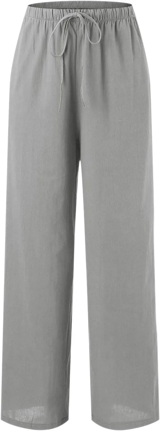 Womens Linen Summer Striped Palazzo Lounge Pants Elastic Waisted Wide Leg Loose Fit Palazzo Lounge Pants Office