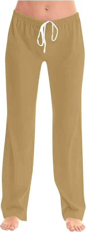 Women's Pajama Pants High Waist Wide Leg Sleep Bottoms Soft Stretchy Comfy Lounge Pant Trouser with Drawstring Pockets