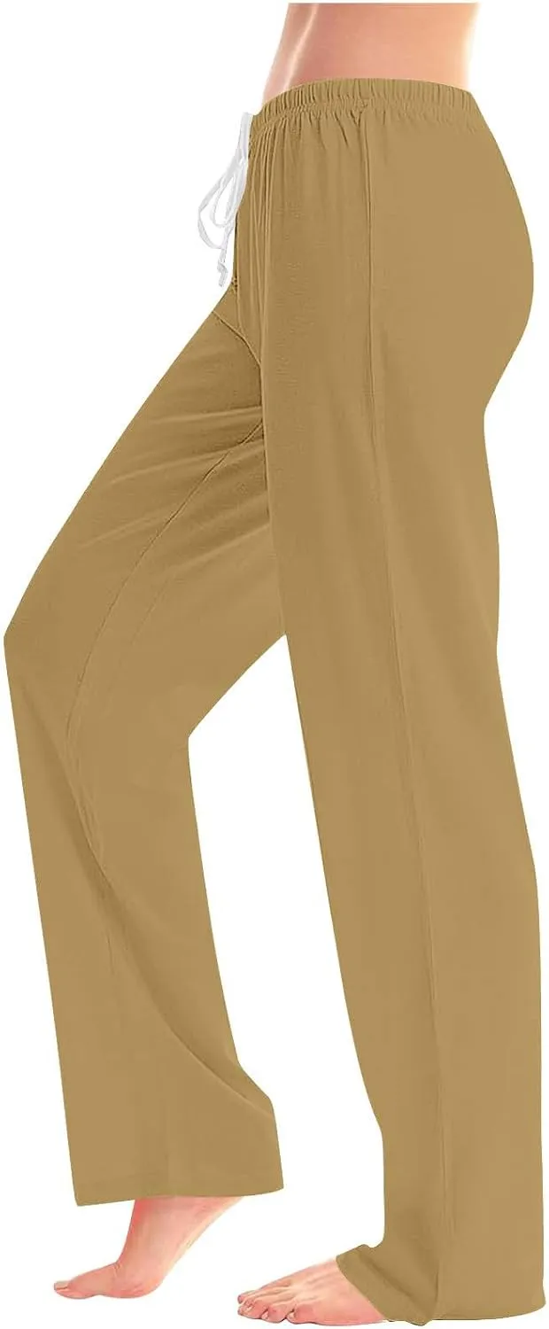Women's Pajama Pants High Waist Wide Leg Sleep Bottoms Soft Stretchy Comfy Lounge Pant Trouser with Drawstring Pockets