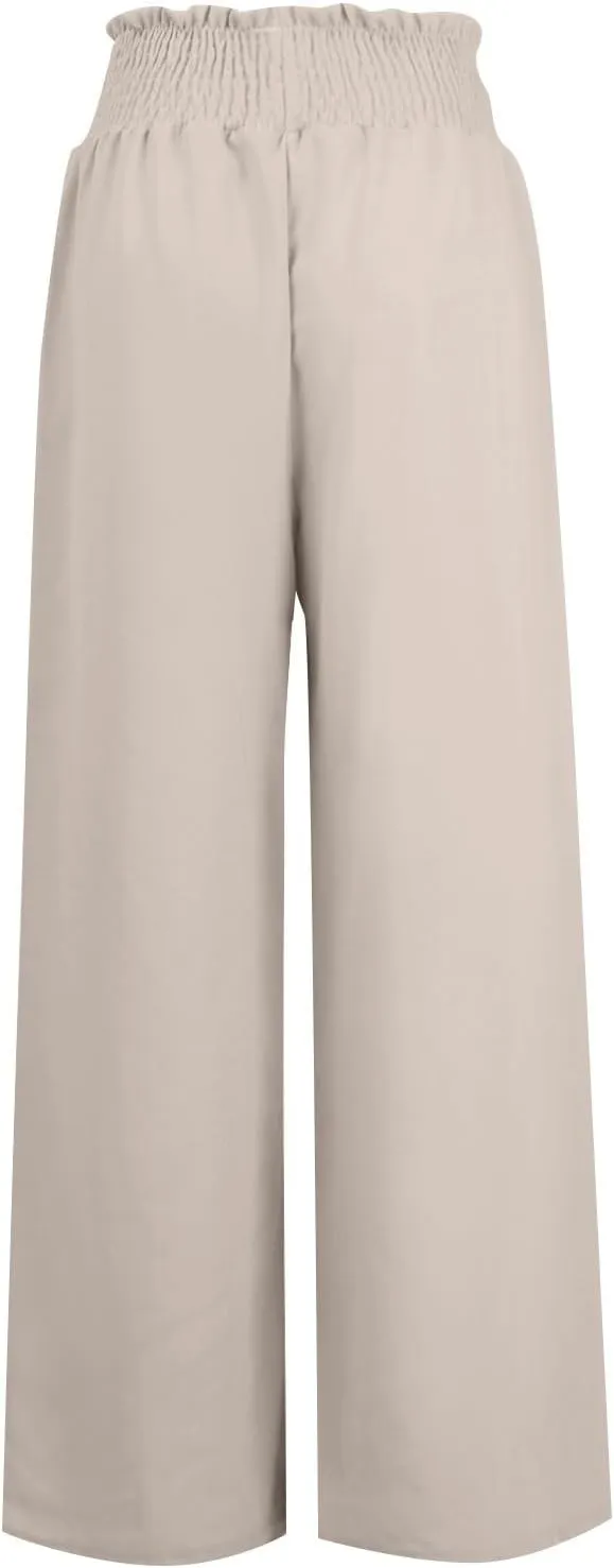 Women's Palazzo Pants Loose Casual Vacation High Waist Lace-Up Wide Leg Trousers Comfy Linen Pants with Pockets