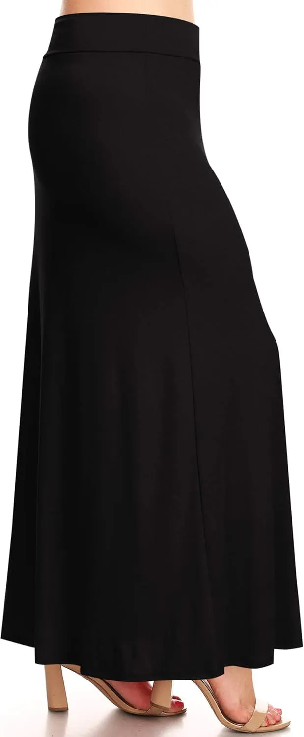 Women's Plus Size Elastic Band Foldable High Waist Relaxed Solid Maxi Skirt Made in USA