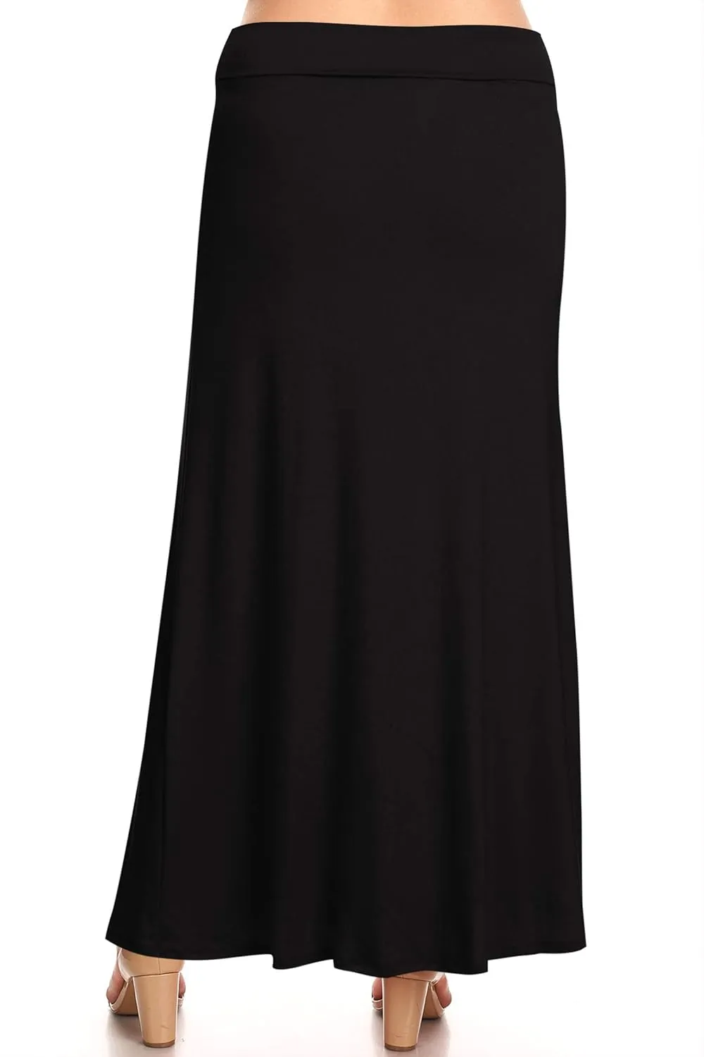 Women's Plus Size Elastic Band Foldable High Waist Relaxed Solid Maxi Skirt Made in USA