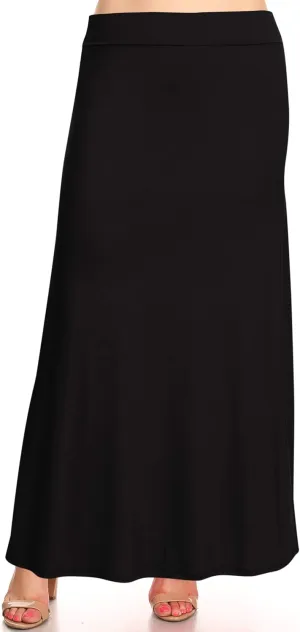 Women's Plus Size Elastic Band Foldable High Waist Relaxed Solid Maxi Skirt Made in USA