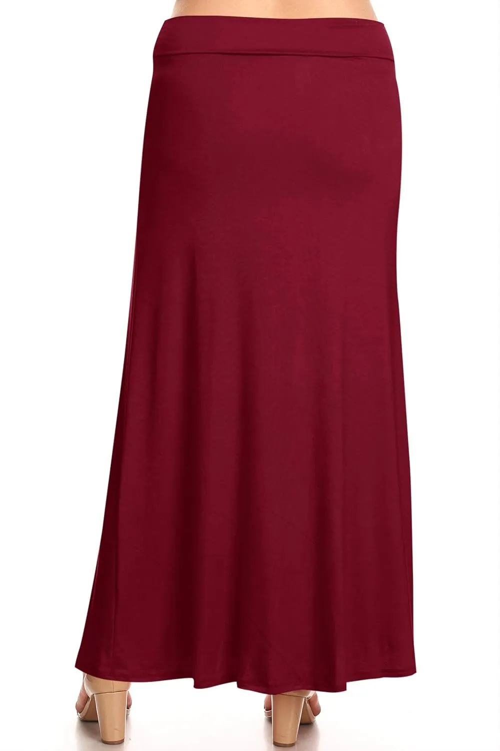 Women's Plus Size Elastic Band Foldable High Waist Relaxed Solid Maxi Skirt Made in USA