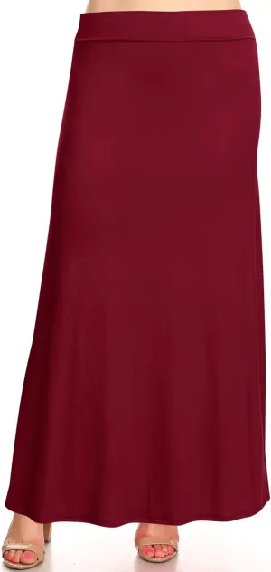 Women's Plus Size Elastic Band Foldable High Waist Relaxed Solid Maxi Skirt Made in USA