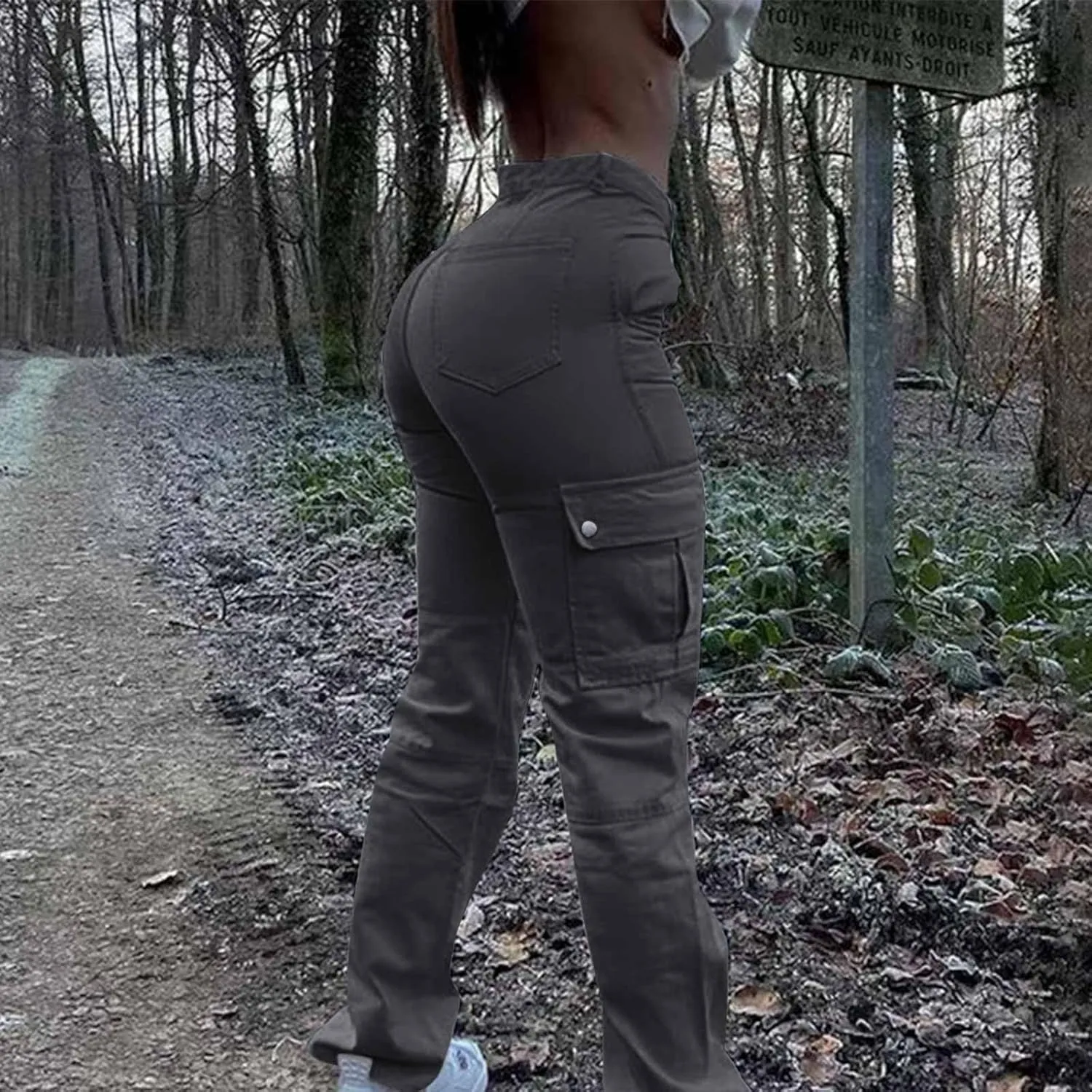 Women's Retro Denim Cargo Pants Casual High Waist Trousers Fashion Hippie Streetwear Wide Leg Jeans Pants with Pockets