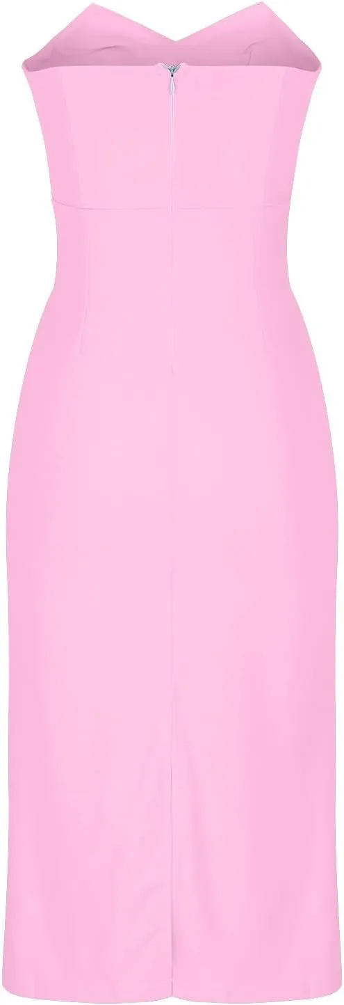 Women's Sexy Slim Party Dress Solid Color V-Neck Strapless Midi Dress Pleated Split Fashion Dresses