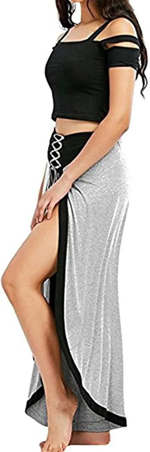 Women's Sexy Sport Wide Leg Pants Floral Print Lace Up Loose High Waist Palazzo Flared Trousers