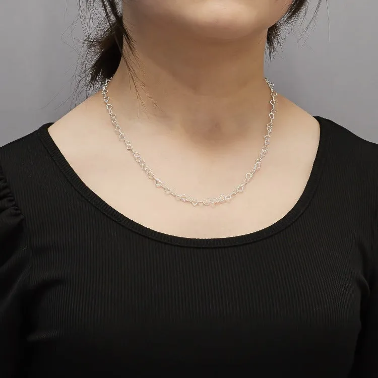 Women's Silver Necklace 925 Silver Italian Made Heart Links Chain