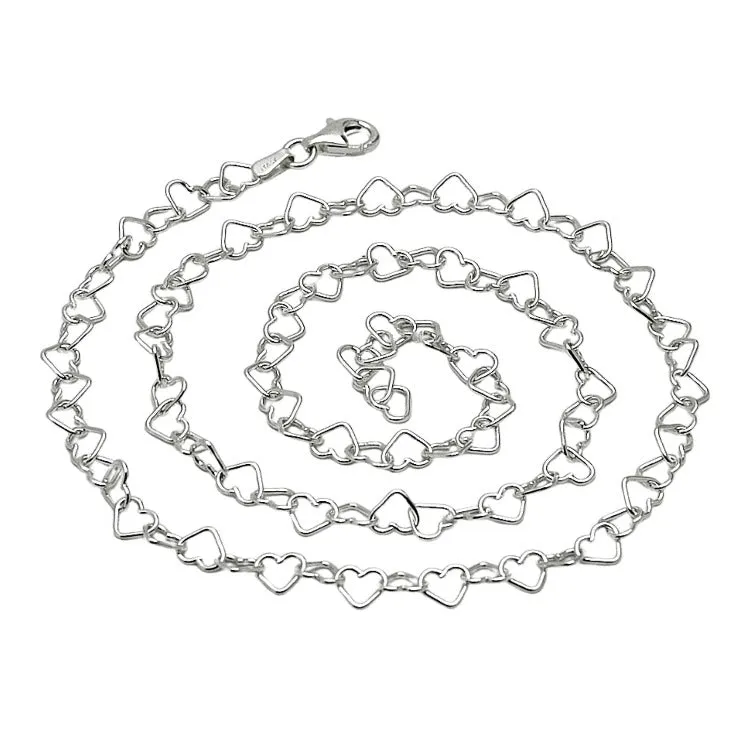 Women's Silver Necklace 925 Silver Italian Made Heart Links Chain