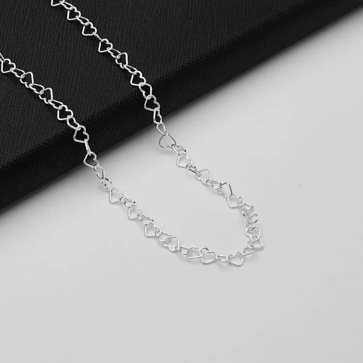 Women's Silver Necklace 925 Silver Italian Made Heart Links Chain