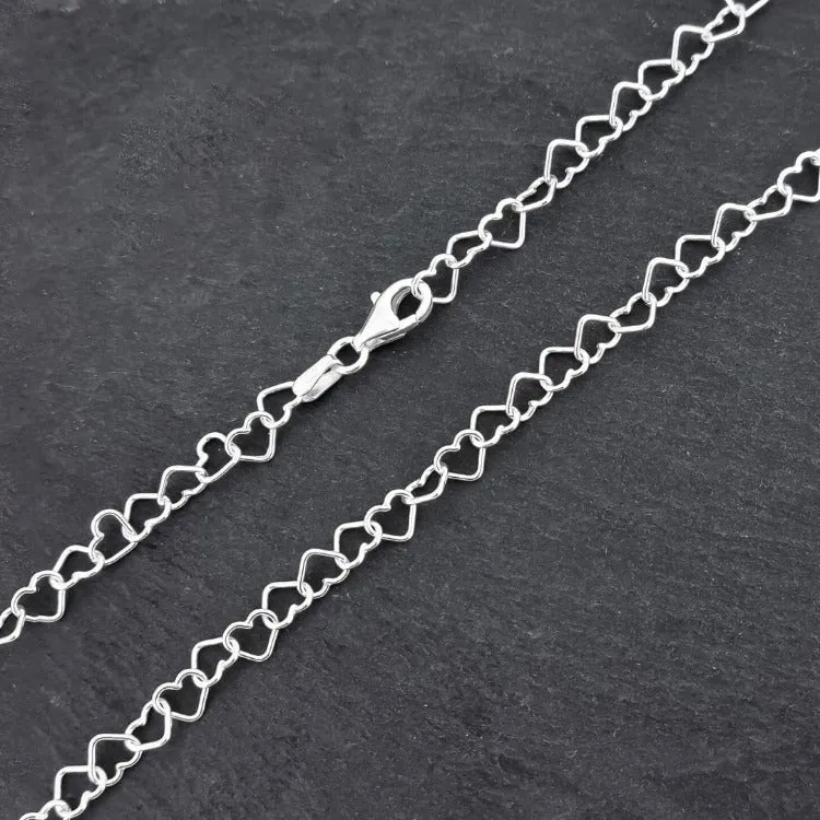 Women's Silver Necklace 925 Silver Italian Made Heart Links Chain