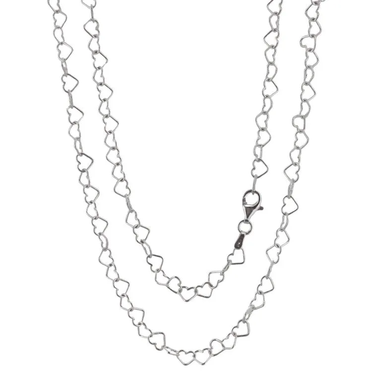 Women's Silver Necklace 925 Silver Italian Made Heart Links Chain